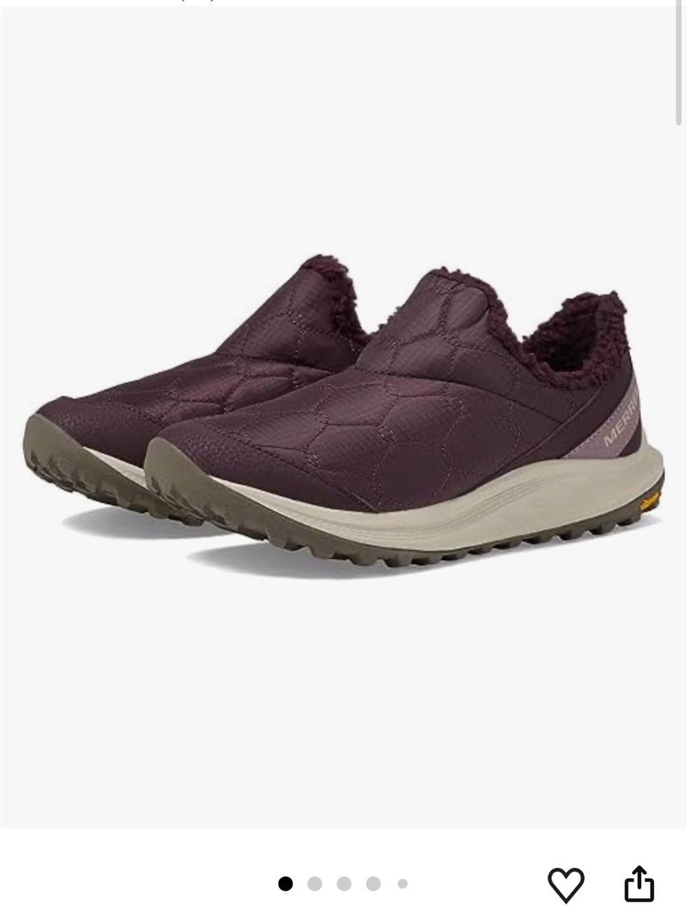 Merrell Andora 3 Thermal Quilted Slip-On Moccasin Purple Plum Tan Sole